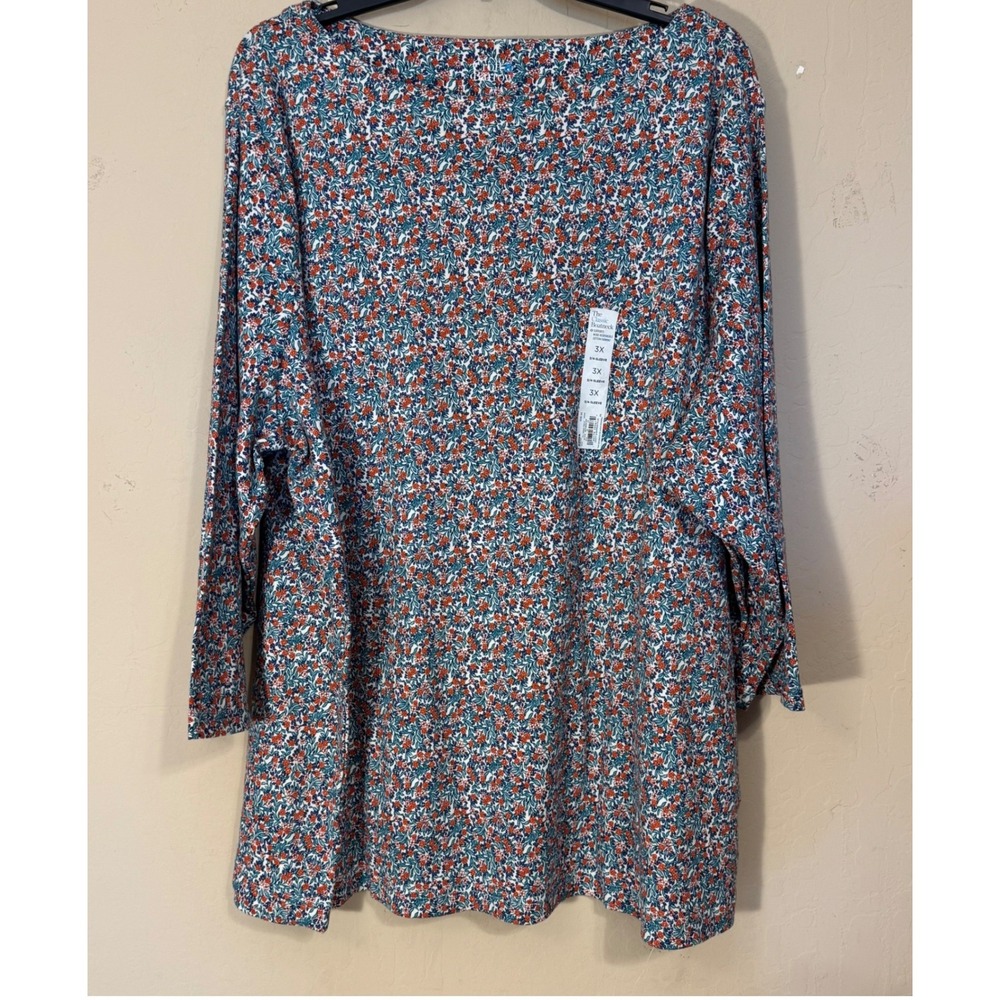 Croft & Barrow Top Women 3X Boatneck Floral 3/4 Sleeve Cotton Casual NEW